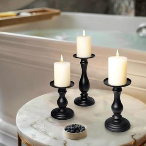 Bougeoir noir fabriqué à la main bougeoir en bois Vintage pour la décoration intérieure pour les anniversaires et les mariages exportation indienne - Product Image 3