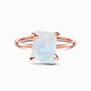 Quantité minimale de commande bas bijoux en gros 925 bague en argent sterling bague en pierre de lune brute naturelle