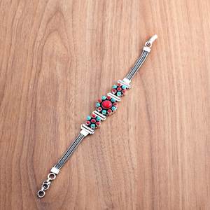 กำไลข้อมือของขวัญงานแต่งงานสีเทอร์ควอยซ์คอรัล เงินแท้ 925 ประดับพลอยหลากชนิดธรรมชาติ ชุบทอง สำหรับเธอ - Product Image 1