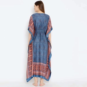 ชุดเดรสแขนสั้นผ้าเรยอนผ้าเรยอนเข้ารูปคอกลมมีกระดุมแบบผ่าหน้าสีฟ้าสไตล์เปอร์เซีย - Product Image 5