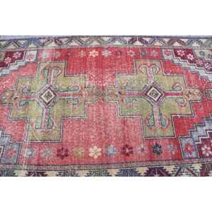 Alfombra Turca de 4.4x8.8 pies, Alfombra Vintage, Alfombra de Lana con Degradado Rojo y Azul - Product Image 5