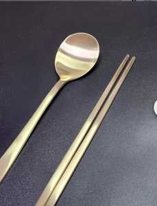 luxury Design Brass Gold and Pink Color Cutlery of Eleven Pieces <b>Knife</b> Fork Spoon and Chopstick - Product Image 3
