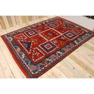 Tapis turc, tapis vintage 6,8x9,4 pieds, tapis en laine rouge et bleu à motifs floraux - Product Image 1