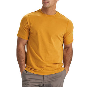 Color amarillo cuello redondo manga corta ropa de hombre camisetas de algodón de alta calidad transpirable Slim Fitness Streetwear hombre Camiseta - Product Image 1