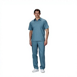 Ensemble de blouses médicales bleues pour femmes en coton et polyester tissé, uniformes d'hôpital pour médecins, avec détection d'aiguilles, pantalon et chemise sans coutures thermocollées - Product Image 1