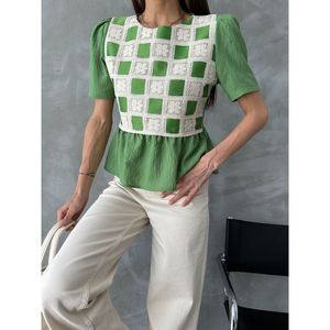 Blusa TOPSHOW Verde Esmeralda de Mezcla de Algodón Tejido con Elegante Detalle de Encaje para Mujer, Disponible en Tallas S, M, L, Venta al Por Mayor - Product Image 3