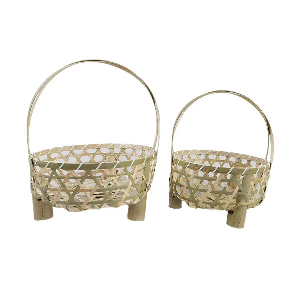High quality bamboo handmade cheap round stackable flower plant baskets made in Vietnam