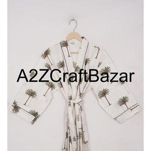 Bata Larga Hecha a Mano en India, 100% Algodón, Cuello en V, Estampado Floral, Cierre con Cinturón, para Mujer, Ropa de Dormir Informal, Vestido de Fiesta, Transpirable - Product Image 3