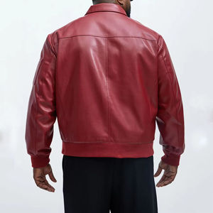 Veste cargo rouge en similicuir pour hommes, Streetwear multi-poches, style bombardier, nouveau design de mode - Product Image 6
