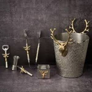 Logotipo y tamaño personalizados disponibles Juego de barra de cubo de vino y coctelera hecha en color plateado de acero inoxidable con cubierta de cuero - Product Image 6