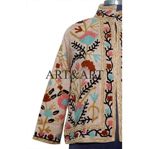 Veste en coton matelassée tricotée unisexe pour femmes, broderie artisanale d'hiver, vêtements décontractés personnalisables - Product Image 3