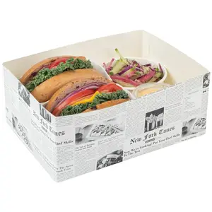 8.4 x 6 x 3.5 Inch Burger Trays, 100 Disposable Paper Food Trays - Recyclable, Sturdy, Newsprint Paper Movie Snack Trays