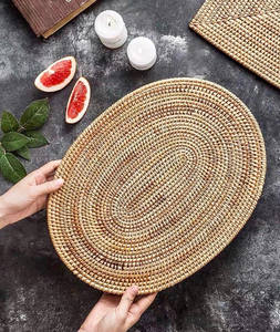 Wholesale Custom Natural Woven Water Hyacinth Placemats Seagrass Thick Rattan <b>Round</b> Non-Slip Handmade Braided Dinner <b>Tablemat</b> - Product Image 3