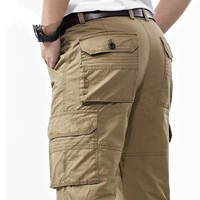 Pantalon cargo jogger homme de haute qualité, coupe droite mi-haute, en toile légère, délavé foncé, multi-poches, coupe ajustée, respirant et infroissable