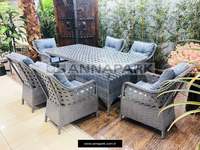 Ensemble de meubles de jardin en rotin PE moderne de haute qualité, table et chaises de salle à manger d'extérieur pour salon, patio, véranda, restaurant, villa