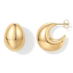 New Arrivals 14K Gold Plated Statement Dome Chunky Hoop Earrings Lightweight Trendy Drop Earrings For Women