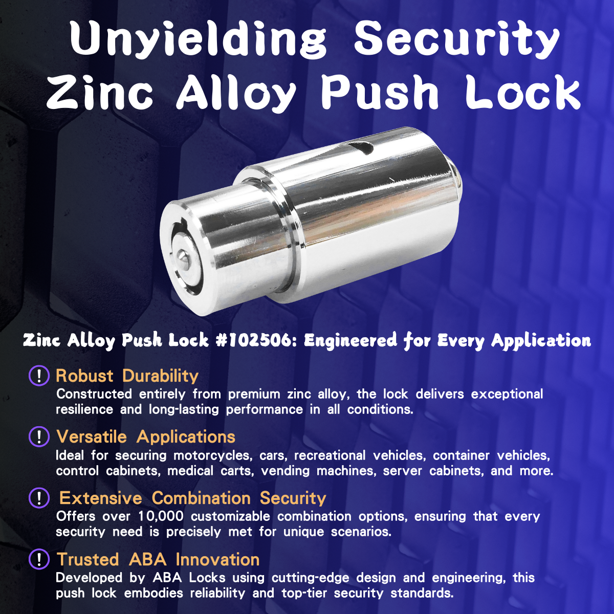 User-Friendly ABA Zinc Alloy Tubular Push Lock Cylinders High-Security Vehicle Door Cabinet Locks Chrome Finish 2 Keys Enhanced · image 6