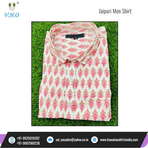 Jaipuri เสื้อเชิ้ตของผู้ชายผ้าคอตตอนพิมพ์ลายช้างทำด้วยมือดีไซน์สวย - Product Image 5