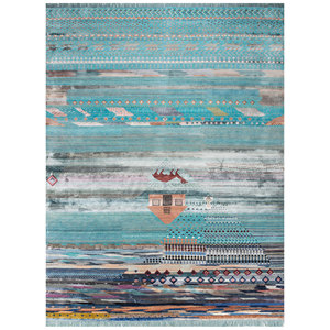 Tapis en laine et soie de bambou noué à la main à motif géométrique bleu Freedom Manchaha pour la décoration de la maison et du salon - Les-8322 - Product Image 1