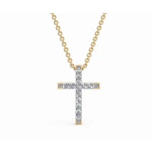 Refined Aurelian <b>Cross</b> Lab Grown Diamond Pendant Round Cut 0.200 Ct 9 KT 14 KT 18 KT Gold Wholesale OEM Fine Jewelry Supplier - Product Image 1