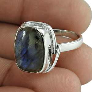 Bague classique faite à la main en argent massif 925, bague unisexe en argent sterling 925 avec pierre précieuse labradorite, style bohème - Product Image 1