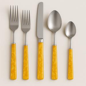 New mirrored steel flatware set plain green resin handle cutlery 5 pcs stainless steel tableware spoon <b>fork</b> <b>knife</b> elegant dining - Product Image 4