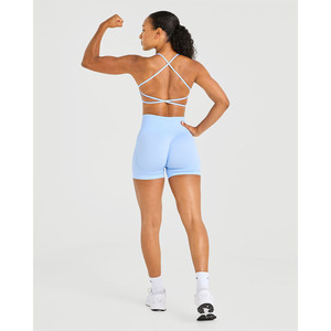 Sujetador deportivo cruzado azul bebé de alta demanda, escote en V favorecedor, espalda con tiras, nuevo y de alto impacto, Sujetador deportivo para mujer adulta - Product Image 4