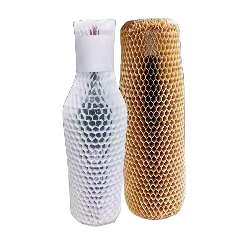 Eco-Friendly Recyclable Kraft Paper Honeycomb Hex Wrap Sleeve 80gsm Protective Cushioning Glass Wine Bottles Wood Packaging