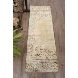 พรมวิ่งสไตล์ตุรกี ขนาด 1.9x5.7 ฟุต พรมวินเทจ พรมขนสัตว์สีเบจ - Product Image 1