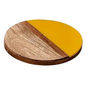 Dessous de verre rond et carré en résine époxy au design moderne Décoration de table en bois Dessous de verre jaune et jaune - Product Image 1