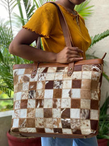 New Stylish Real Handmade Hair on Hide Fur <b>Leather</b> Evening Tote Bags Women Shoulder Bags High Quality Patchwork <b>Shopping</b> Bags - Product Image 4