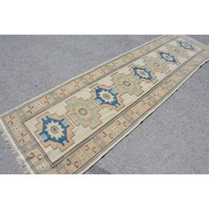 Alfombra Kilim turca Vintage Beige azul 3X10,4ft respaldo de látex de lana hecho a mano para dormitorio pasillo sala de estar patchwork abstracto - Product Image 2