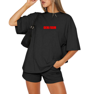 OEM แฟชั่นที่กําหนดเองสตรีแขนกลาง Loungewear เสื้อยืดลําลองพิมพ์เปล่าแบบกําหนดเองและชุดสั้น - Product Image 5