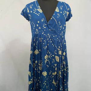 Robes personnalisées en lin et coton à imprimé floral à manches bouffantes, col en V, longues robes à manches longues pour femmes - Product Image 1