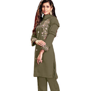 Dernière FABZONE Ensemble de cordons imprimés brodés en georgette de satin lourd de haute qualité pour les occasions spéciales indiennes pakistanaises - Product Image 1