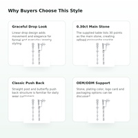 Boucles d'oreilles pendantes linéaires personnalisées en argent sterling 925 avec moissanite ronde de 0,30 ct, fermoir à bouton S925, bijoux fins pour femmes