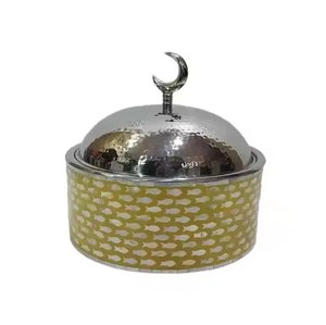Elegant Aluminum Double Wall <b>Cooking</b> <b>Pot</b> with Lid High-Quality Steel Casserole Chafing Dish in Yellow Leaf Design - Product Image 2