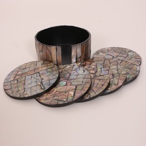 Ensemble de 6 sous-verres en nacre naturelle, mosaïque de coquillages faits à la main, avec boîte, pour tasses à café et à thé, en provenance du Vietnam - Product Image 2