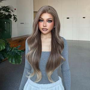 Suzanna-DWY 13x6 Lace Front Free Part Synthetic <b>Wig</b> Balayage Light <b>Brown</b> Blonde Curly Synthetic <b>Wigs</b> - Product Image 3