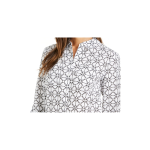 Camicia da Donna Charter Club XL con Maniche Stampate, Tessuto Popeline Bianco, Stile Casual e Formale, Motivo Geometrico, Colletto Alto in Pizzo - Product Image 2
