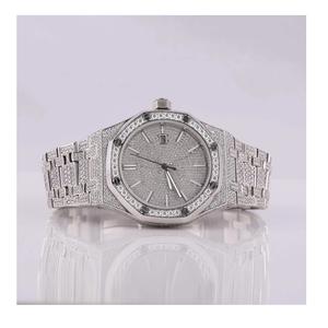 Offre Spéciale entièrement blanc entièrement glacé laboratoire cultivé diamant montre classique Date bâton numéro cadran Vintage Style acier inoxydable à vendre - Product Image 1