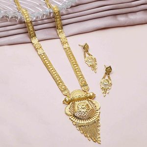 ขายส่งแฟชั่นเครื่องประดับชุบทอง14K 18K 24K ชุดเครื่องประดับทรงยาวบรรจุปิดทองทองเหลืองชุดเครื่องประดับหรูหราดีไซน์ดอกไม้ - Product Image 2