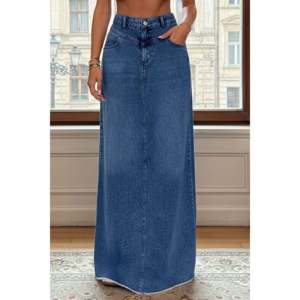 Jupe longue en jean délavé LUSTRIN pour femme - Jupe en jean bleu marine taille haute décontractée et moderne pour les détaillants de boutiques (vente en gros) - Product Image 1