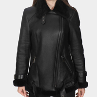 Blouson de moto en cuir véritable pour femme, col rabattable, chaud pour l'hiver, fermeture éclair, longueur standard, doublure en fourrure respirante