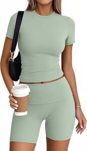 ชุดออกกำลังกาย2ชิ้นสำหรับผู้หญิงชุดออกกำลังกายแบบสั้นชุดเล่นโยคะถ่ายเทความร้อนขนาดใหญ่พิเศษออกแบบโลโก้ได้ตามต้องการสไตล์ใหม่ - Product Image 3