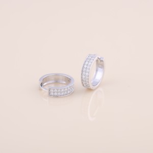 IGI Certified Lab Grown Diamond Double Row Pavé Hoop <b>Earrings</b> <b>Solid</b> 925 Sterling <b>Silver</b> Huggie Hoop <b>Earrings</b> for Women - Product Image 1