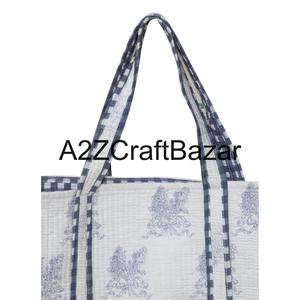 Stylish Womens Cotton Quilted <b>Tote</b> <b>Bag</b> Handcrafted With Indian Block Print For Shopping Beach <b>Travel</b> And Office - Product Image 3
