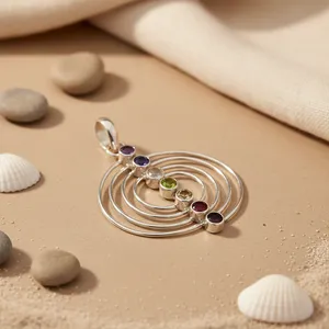 "925 Sterling <b>Silver</b> Chakra Gemstone Pendant Necklace-Bohemian Gold Plated Religious <b>Charm</b> Jewelry" - Product Image 2