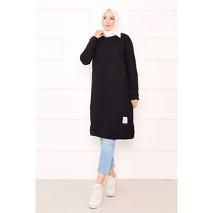 เสื้อทูนิคผ้าริบเนื้อนุ่มระบายอากาศดี สีดำ แต่งลายปัก สไตล์ลำลอง - Product Image 3
