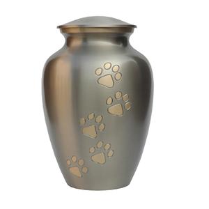 Olive Green Metal Pet <b>Memorial</b> Urn Set with Soft Satin Finish and Paw Print Trail Design for <b>Dogs</b> Cats and Beloved Pets - Product Image 2